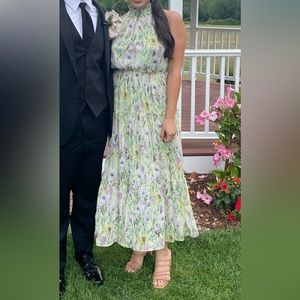 Floral flowy event dress with elastic waistband